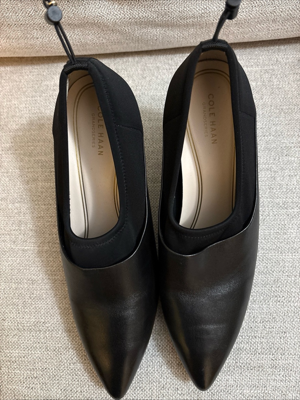 Cole Haan Black Leather Pointed Slip-On Flats